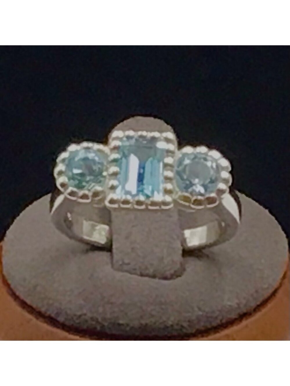 Sterling Silver Blue Topaz Ring Three Gemstones 5.1g Size 7